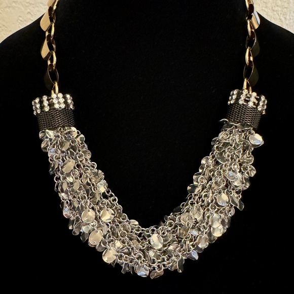 New! Chunky Statement 22” Necklace Silver, Gold & Rhinestone, Great bling! - Picture 13 of 13
